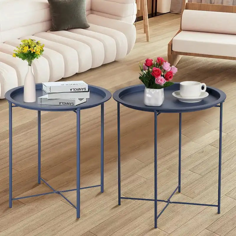 Javlergo Set of 2 Folding Round Steel TV Tray Tables - Compact Side Tables, No Assembly Needed - Dimensions: 18.5 x 18.5 x 19.7 in - image 10