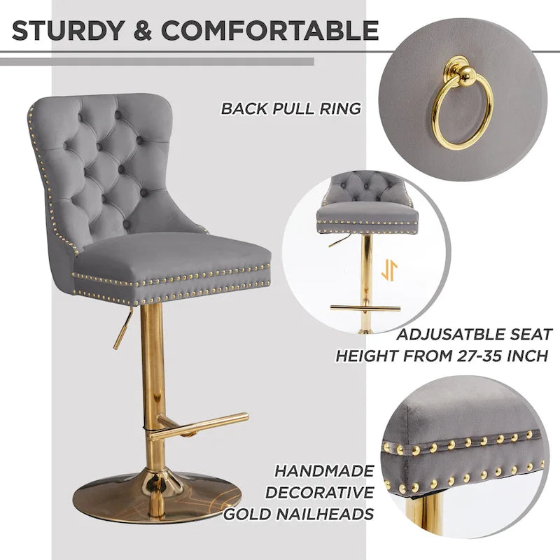 Contemporary Adjustable Thick Upholstered Swivel Counter Bar Stools - image 10