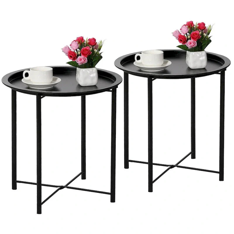 Javlergo Set of 2 Folding Round Steel TV Tray Tables - Compact Side Tables, No Assembly Needed - Dimensions: 18.5 x 18.5 x 19.7 in - image 34