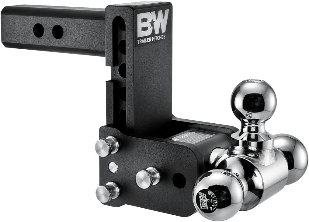 Tow & Stow Adjustable Trailer Hitch Ball Mount - Fits 2" Receiver, Tri-Ball (1-7/8" x 2" x 2-5/16"), 5" Drop, 10,000 GTW - TS10048B - image 1