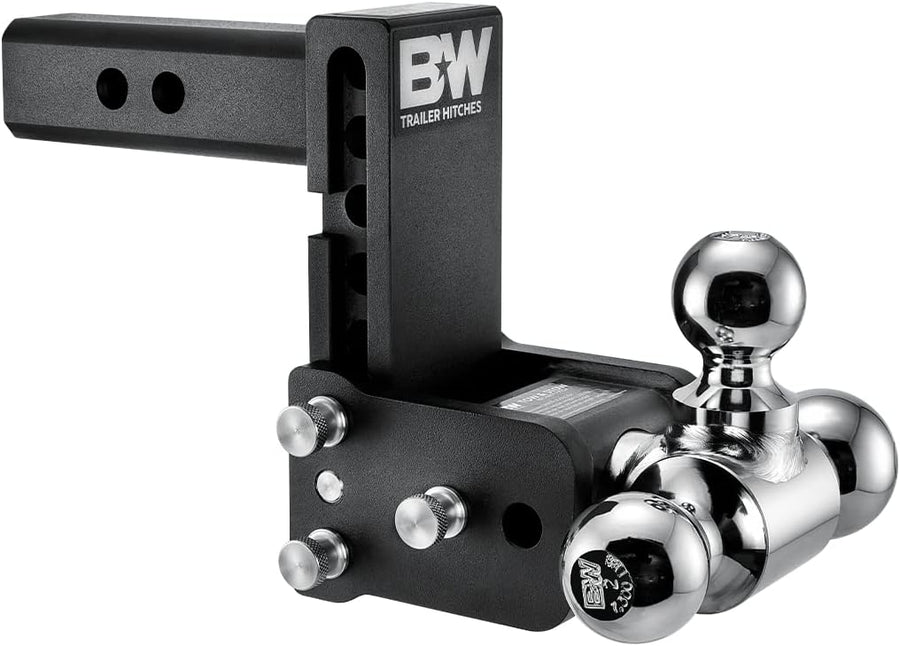 Tow & Stow Adjustable Trailer Hitch Ball Mount - Fits 2" Receiver, Tri-Ball (1-7/8" x 2" x 2-5/16"), 5" Drop, 10,000 GTW - TS10048B - image 1
