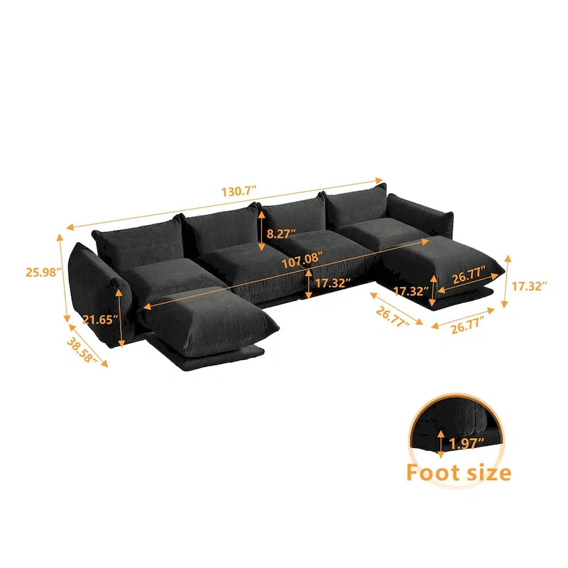 U-Shaped Chenille Fabric Sectional Sofa for 4 with 2 Matching Ottomans - image 5