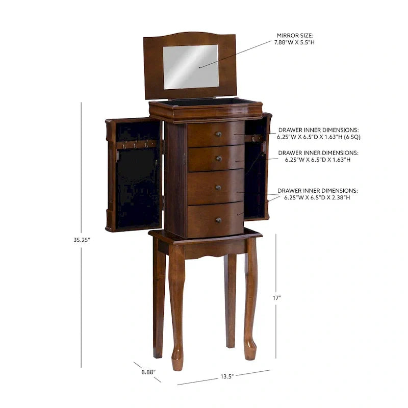 Serena Walnut Jewelry Armoire with Mirrored Finish - image 7