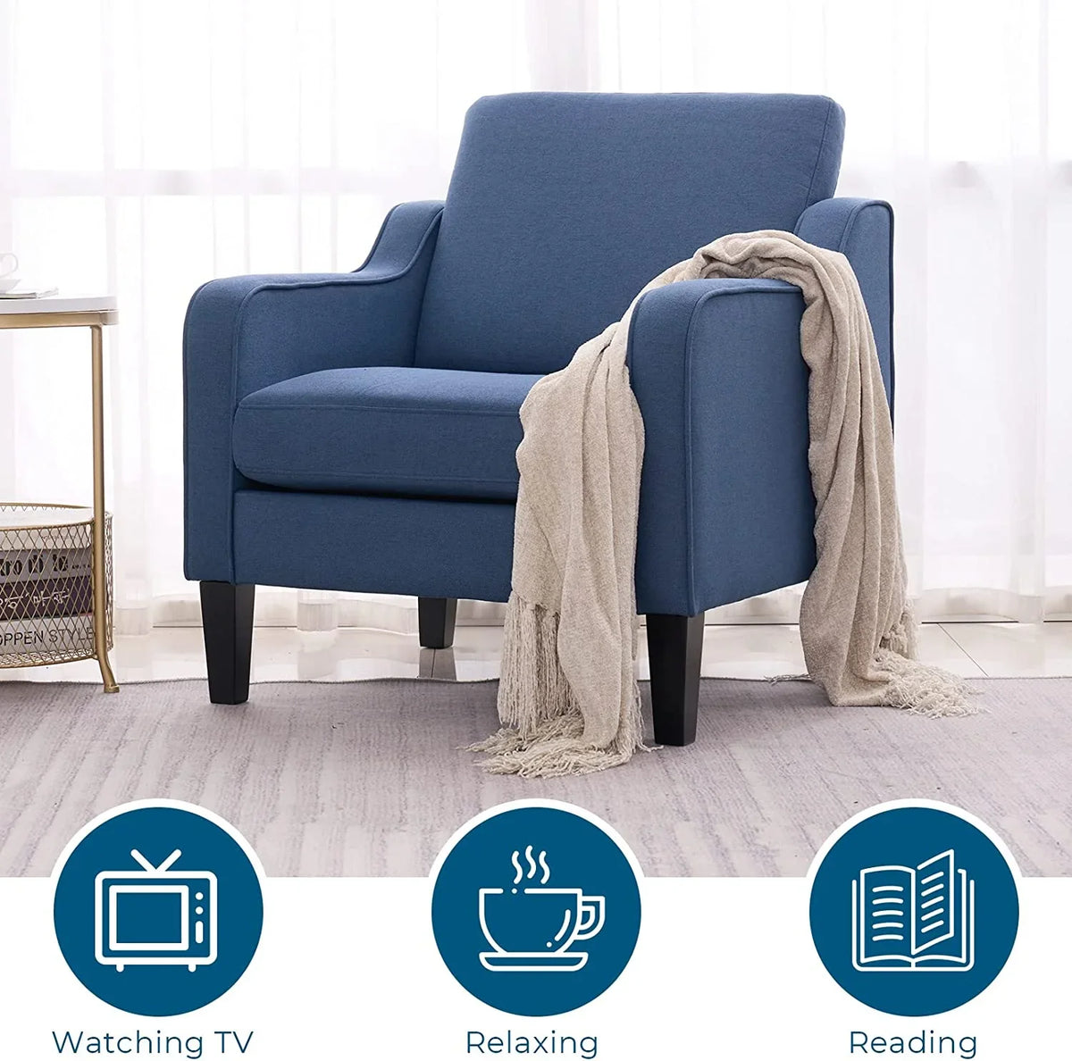 VINGLI Mid-Century Accent Chairs, Upholstered Linen Armchairs for Living Room/Bedroom, Beige (Set of 2) - image 28