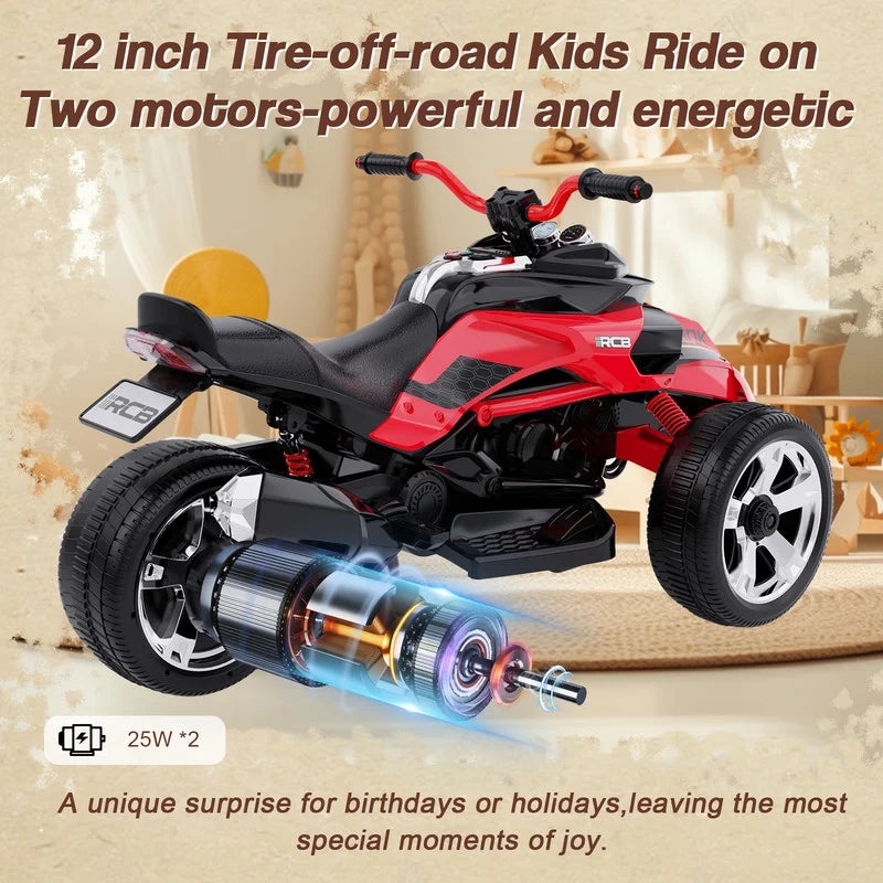 RCB 12V Electric Ride-On,Dual Motors,Music,Up to 5 mph,3 Wheel ATV Style for Kids Ages 3+,Black - image 11