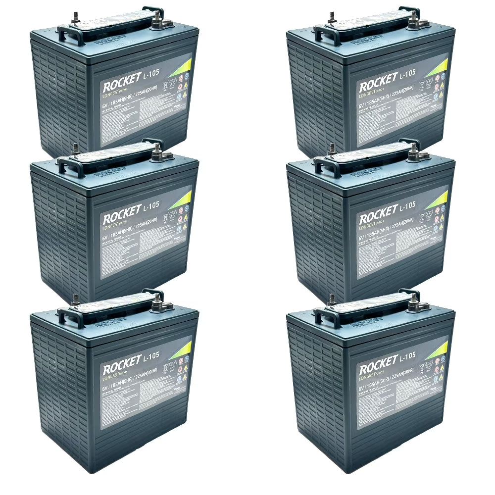 Rocket L-105 225Ah 6V Golf Cart Battery - Replaces Trojan T-105 (Set of 6) - image 1