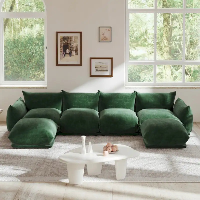 U-Shaped Chenille Fabric Sectional Sofa for 4 with 2 Matching Ottomans - image 19