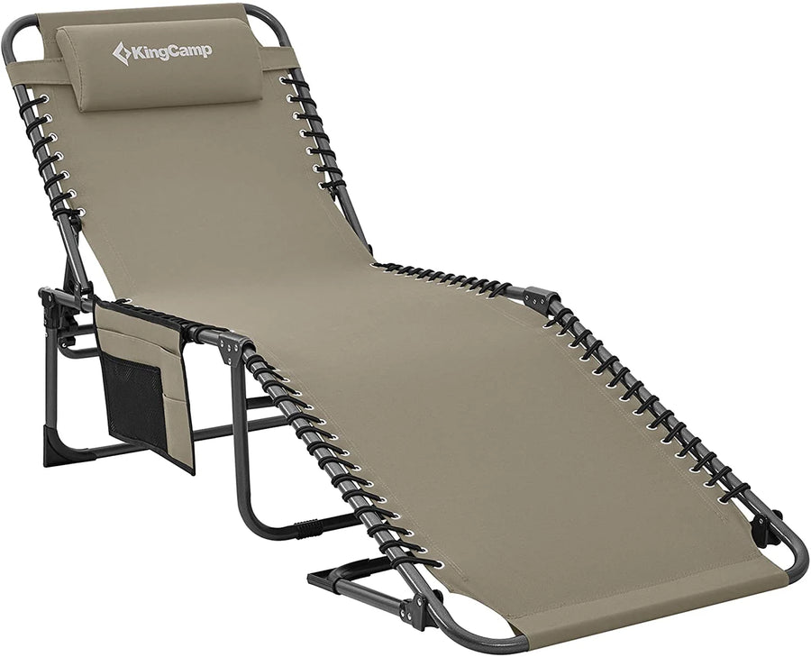 Adjustable 4-Position Folding Chaise Lounge Chair with Pillow Pocket, Supports 265lbs - image 1
