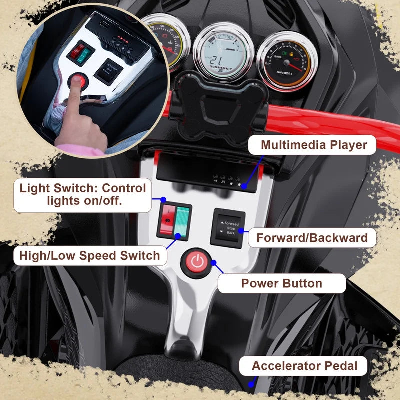 RCB 12V Electric Ride-On,Dual Motors,Music,Up to 5 mph,3 Wheel ATV Style for Kids Ages 3+,Black - image 5