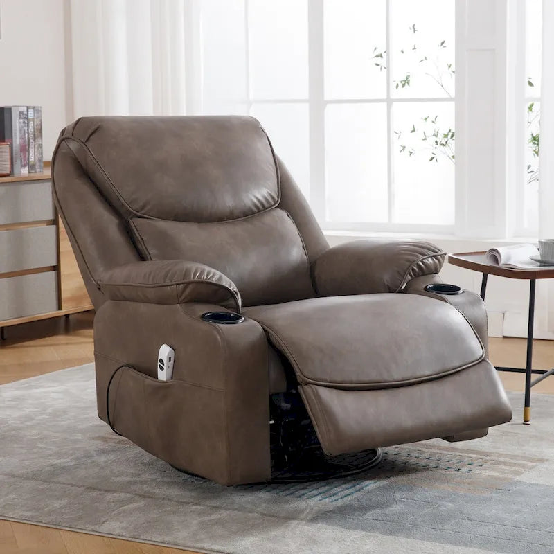HOMYKA 34.2-Inch Wide Faux Leather Swivel Rocking Power Recliner Chair with USB Charging Port - image 7