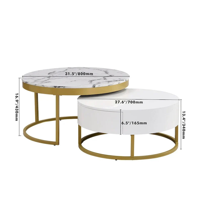 GEITIN Contemporary Round Nesting Coffee Table with Storage Drawers - image 11