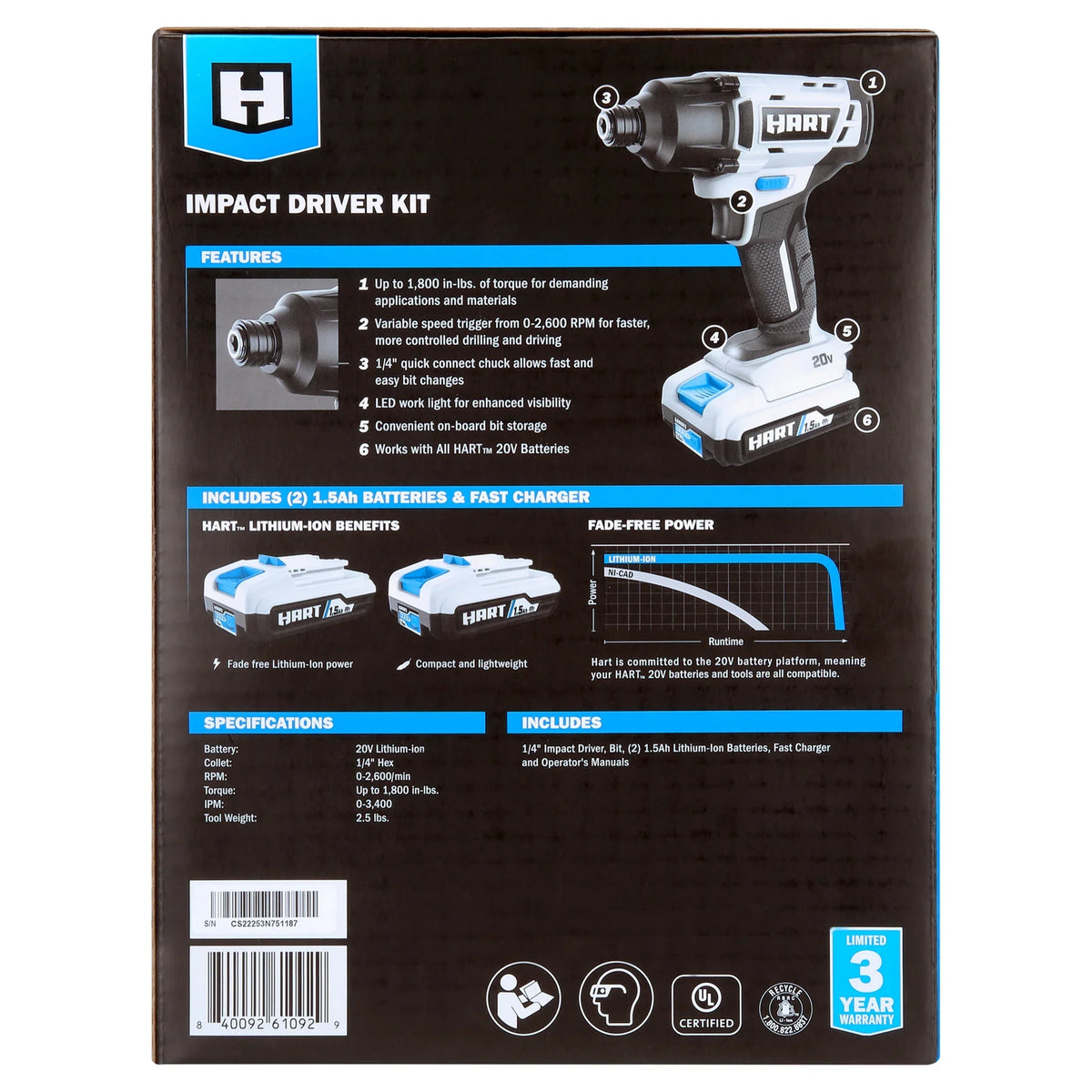 HART 20-Volt Cordless 1/4" Hex Chuck Impact Driver Kit, (2) 1.5Ah Lithium-Ion Batteries, Gen 2 - image 18