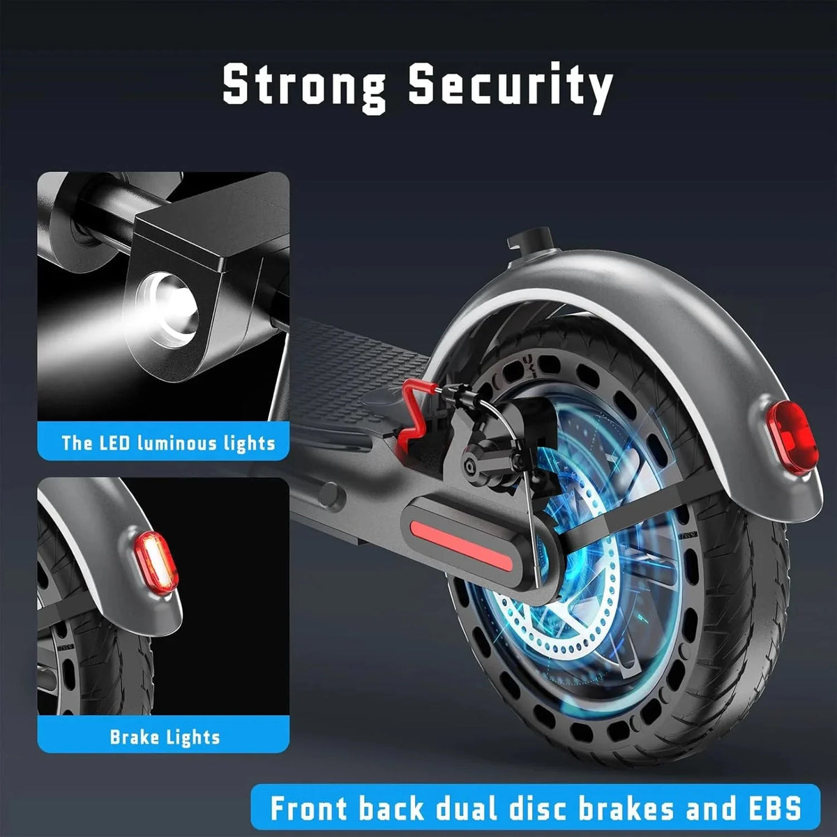Electric Scooter - 8.5" Solid Tires, 350W Motor, Up to 19 MPH and 21-23 Miles Long-Range Portable Foldable Commuting Scooter for Adults with Double Braking System and App - image 4
