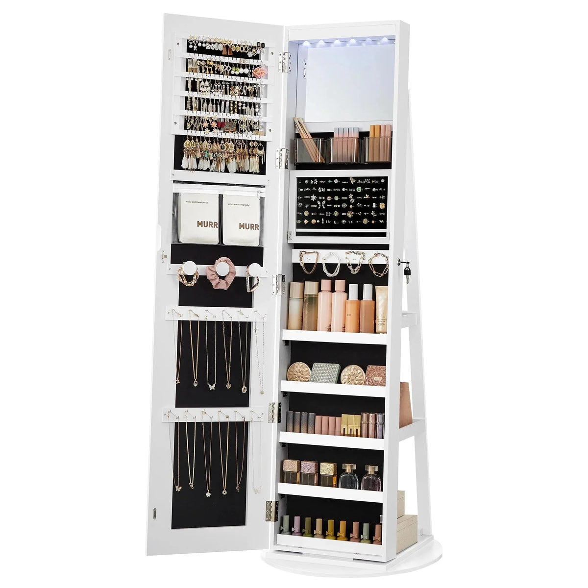 SONGMICS LED Mirror Jewelry Cabinet Standing Jewelry Armoire Organizer Box with Full-Length Mirror and Adjustable LED Lights White - image 6