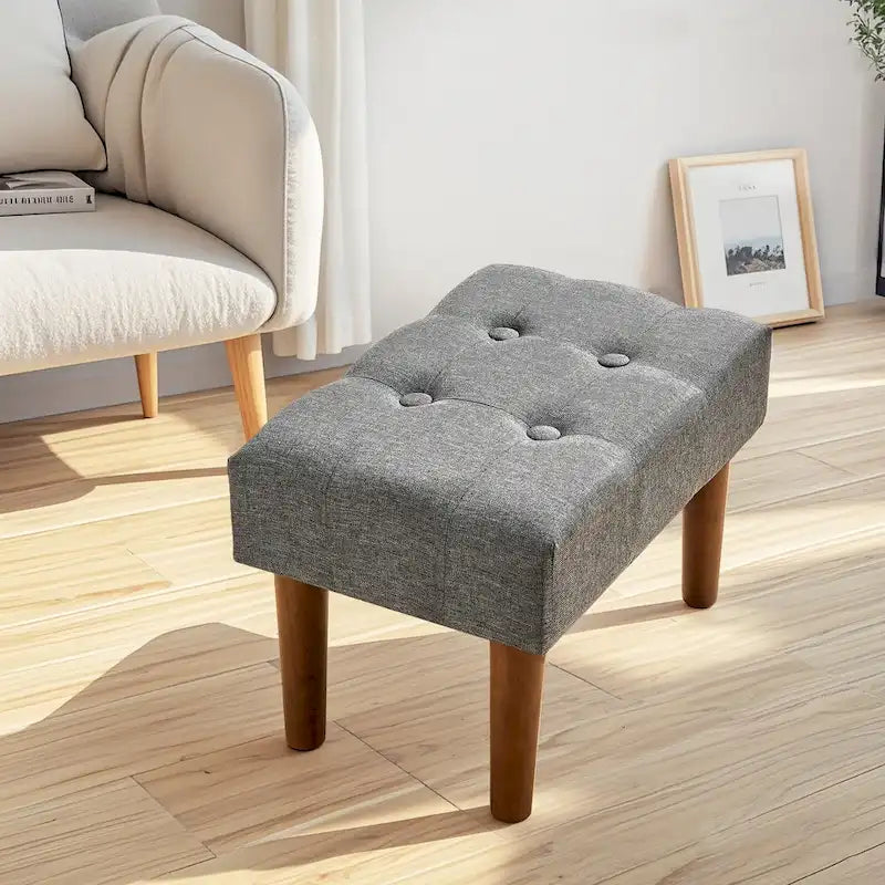 Set of 2 Small Linen Foot Stools with Legs - Rectangle Upholstered Ottoman Footrests - image 13