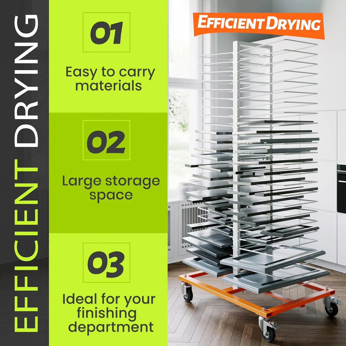50-Shelf Paint Drying Rack with Wheels, 25lbs/Shelf, Orange/White - image 5