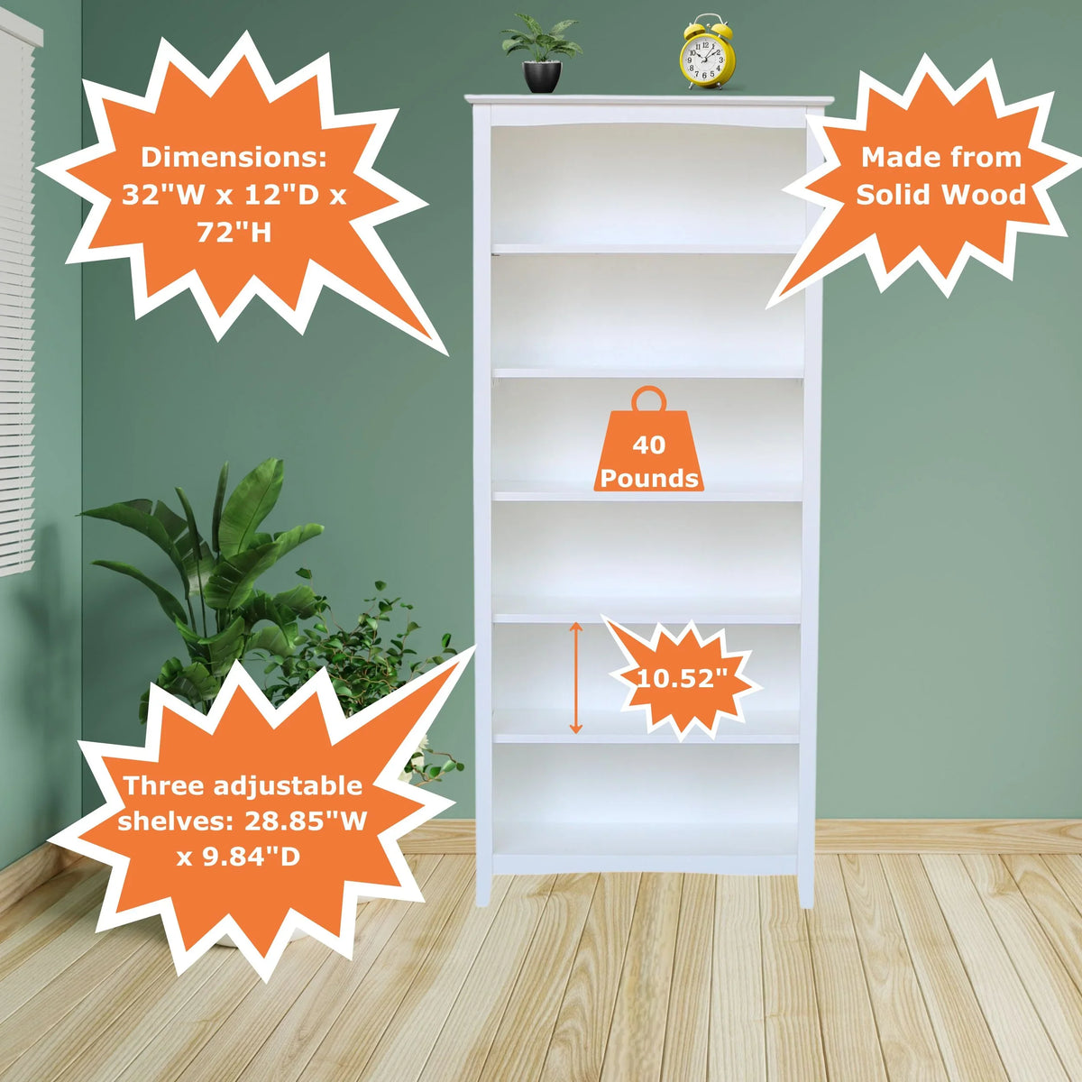 International Concepts Solid Wood Shaker Bookcase, 72 in H - image 11