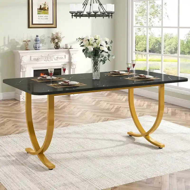 Modern 63-Inch Black Rectangular Dining Table for 4 to 6 People - image 1