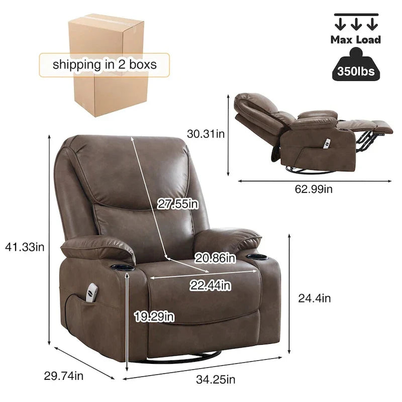 HOMYKA 34.2-Inch Wide Faux Leather Swivel Rocking Power Recliner Chair with USB Charging Port - image 10