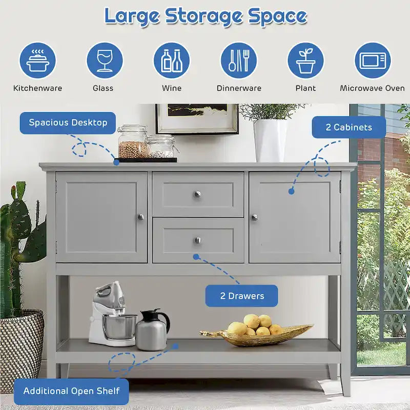 Modern Wooden Sideboard Buffet Cabinet with Drawers & Open Shelf - image 9