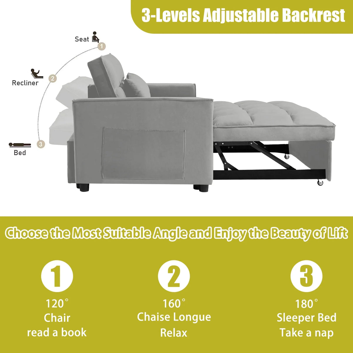 55 in Convertible Futon Sofa Bed, Modern Loveseat Sleeper Sofa Couch with Pull - Out Sofa Bed for Living Room, Small - image 13