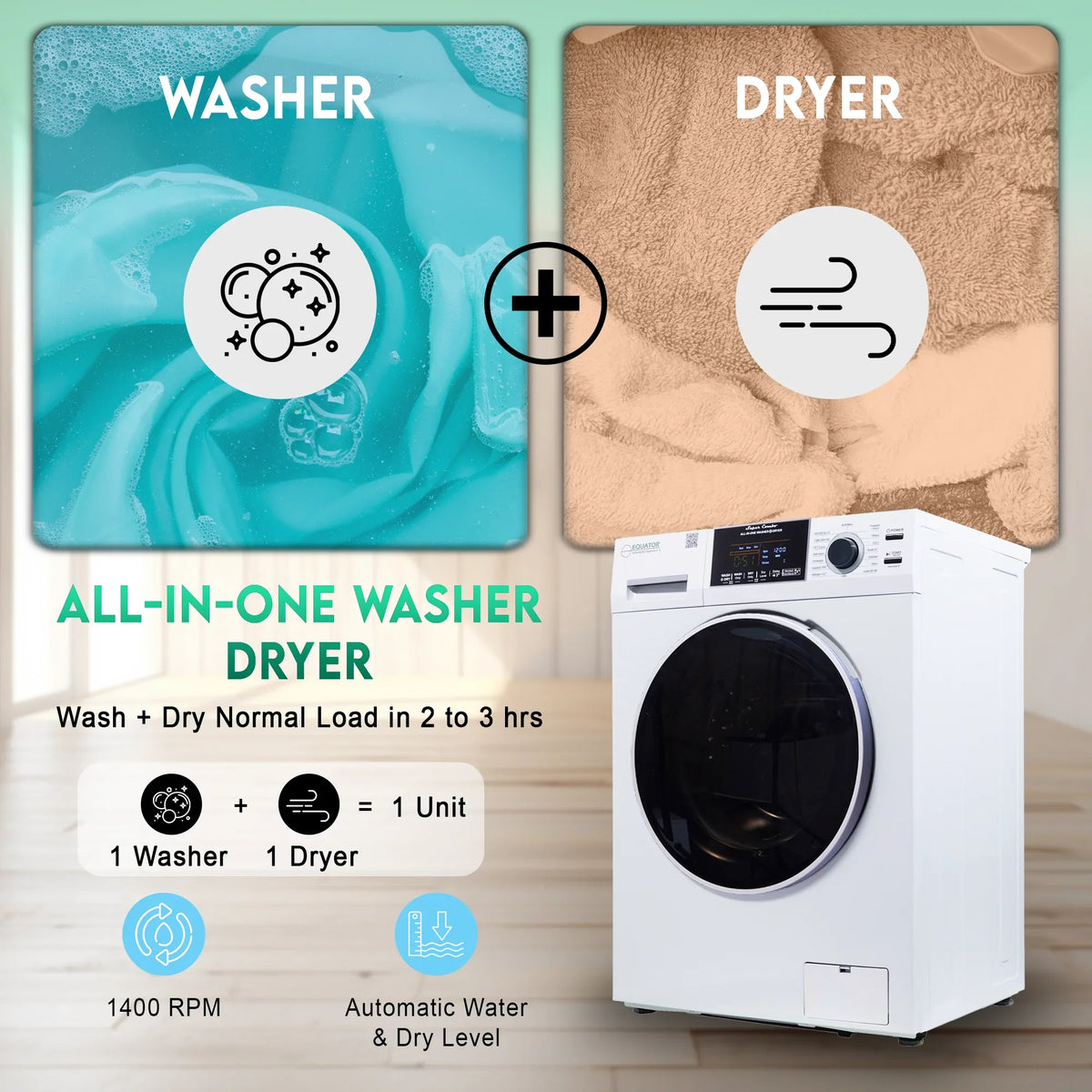 Equator Combination Washer Dryer Ventless/Vented Pet cycle 1.62cf/15lbs 110V with Adjustable legs - image 16