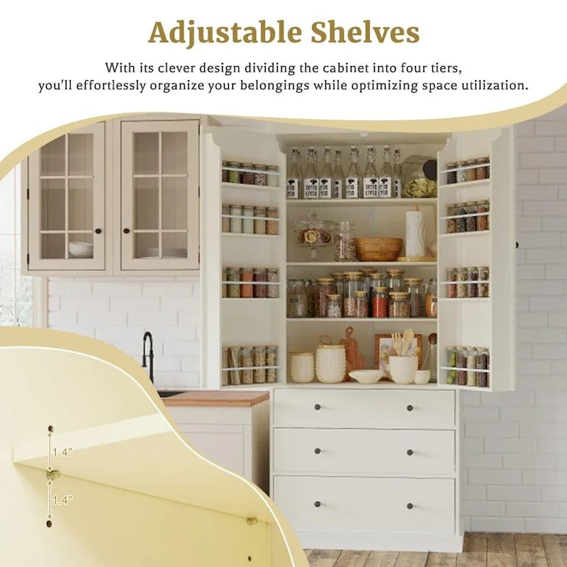 77-Inch Freestanding Tall Pantry Cabinet - Farmhouse Style Kitchen Storage - image 5