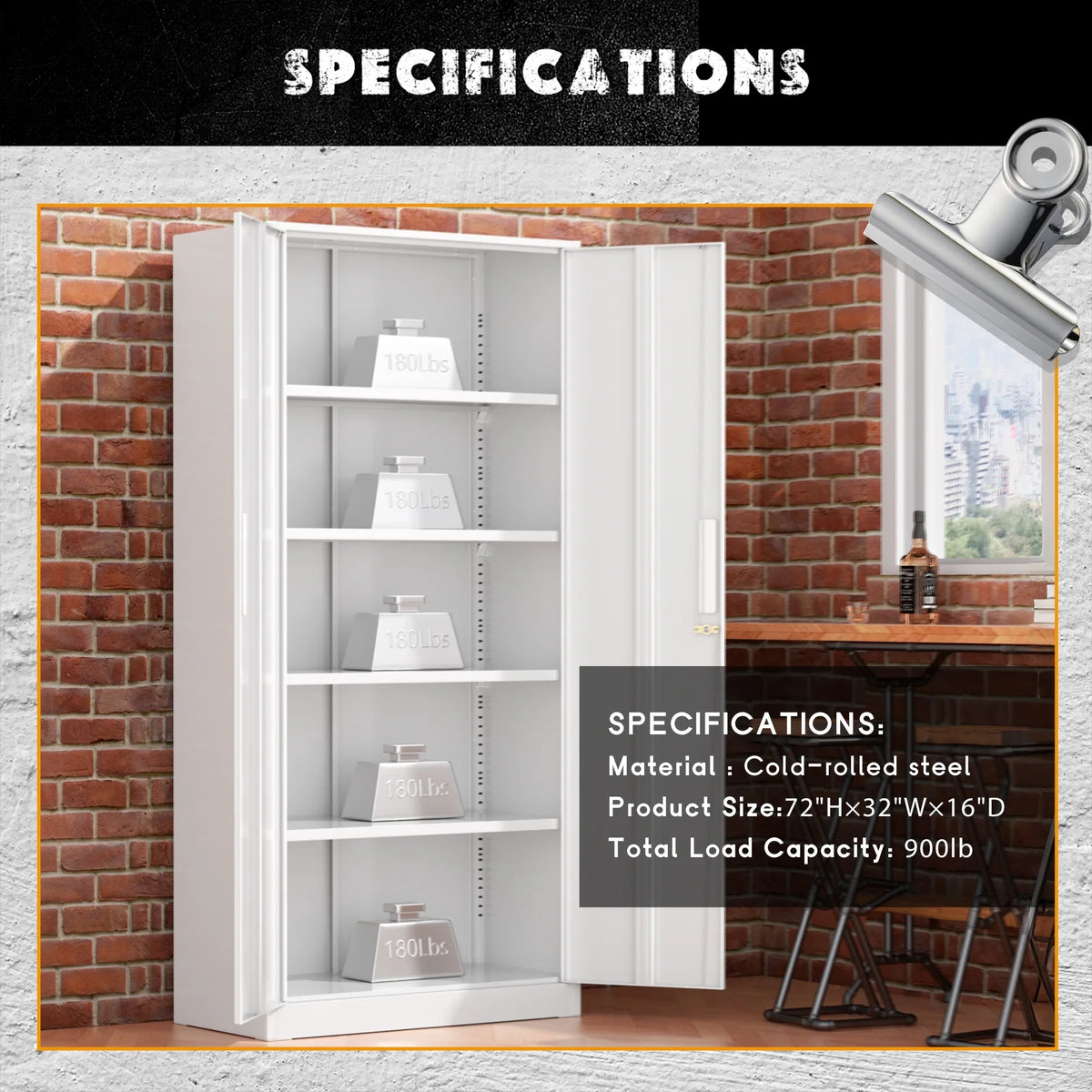 SOLAURA 71" Metal Garage Storage Cabinet with Locking Doors and Adjustable Shelves for Home, Office(Black) - image 56
