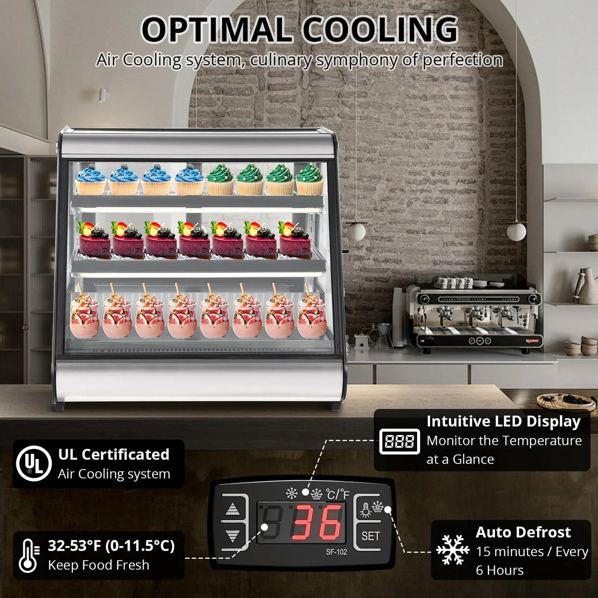 2025 Commercial Refrigerator Display Case 130L (4.6 Cu.FT) – Auto Defrost, Tempered Glass + LED Lighting, Countertop Commercial Use - image 3