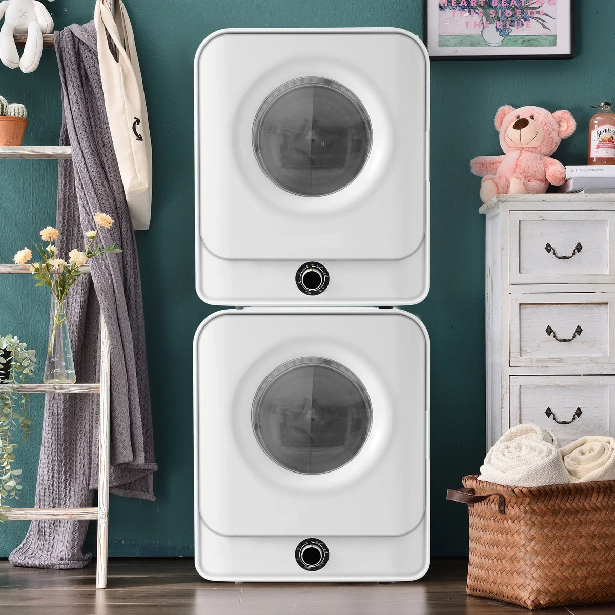 1.95 Cu.ft Front Load Clothes Dryer, Portable Compact Dryer 830W, 5 Drying Modes, Stainless Steel Drum, with Overheat Protection, Dust Removal, Deodorization and Lint Removal Functions, White - image 3