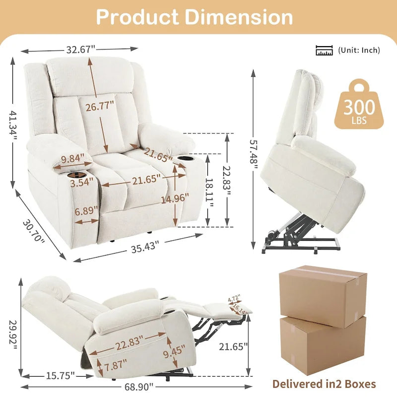Elevated Recliner Chair for Seniors - Fabric Lift Chair with Extended Footrest, Dual Cup Holders, Side Pockets, and Remote Control - image 6