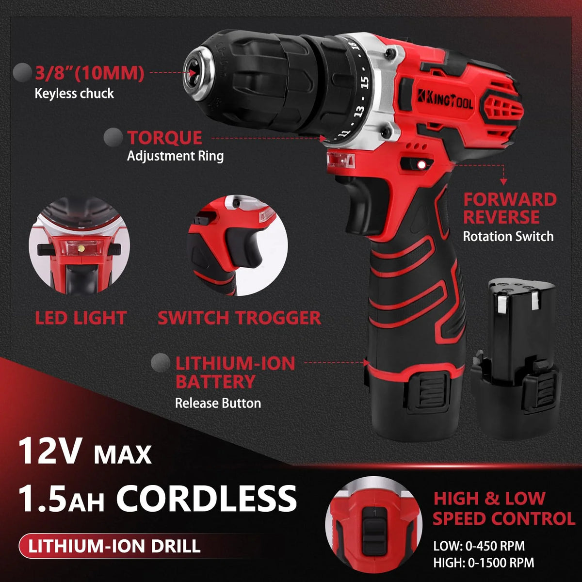 KingTool 276-Piece Tool Set Kit with 12V Cordless Power Drill Driver - image 3