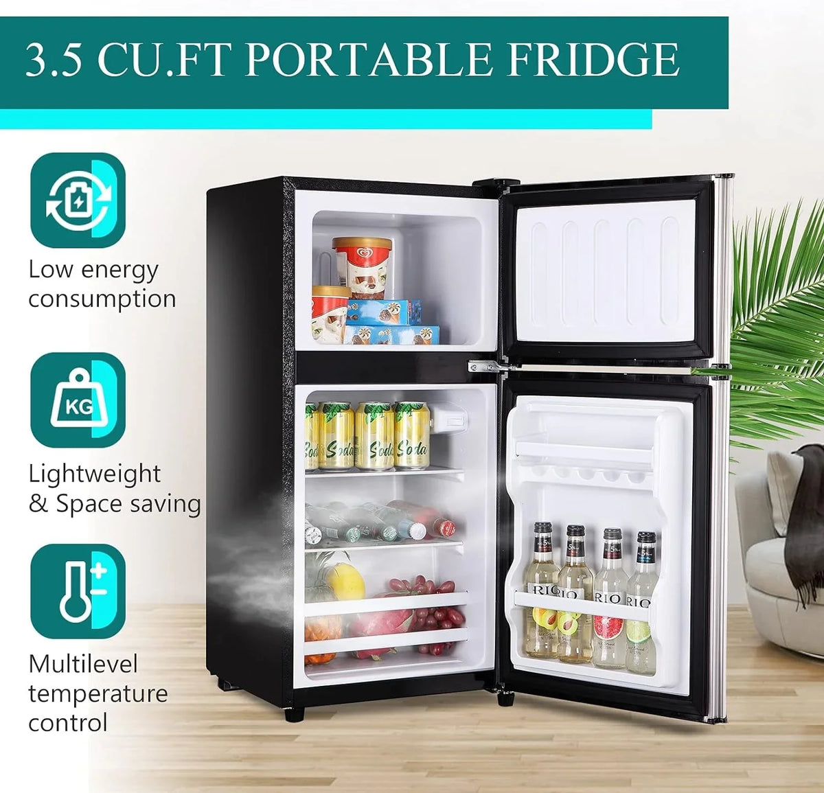 Harper & Bright Designs Double Door Mini Fridge with Freezer, 3.2 Cu.Ft Compact Refrigerator with Adjustable Shelf, Adjustable Thermostat and Reversible Door for Bedroom, Dorm, Home Office, White - image 15