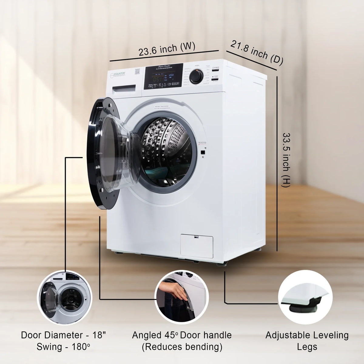 Equator Combination Washer Dryer Ventless/Vented Pet cycle 1.62cf/15lbs 110V with Adjustable legs - image 8