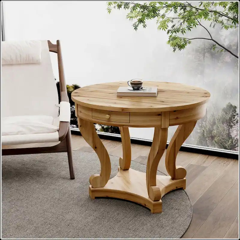 Small Round Dining Table with Curved Legs in Farmhouse Style - image 11