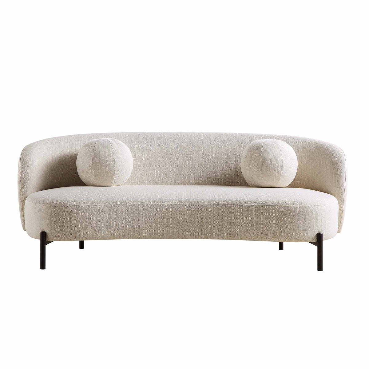 3-Seater Curved Sofa with Ball Cushions, Beige Linen Blend - image 6