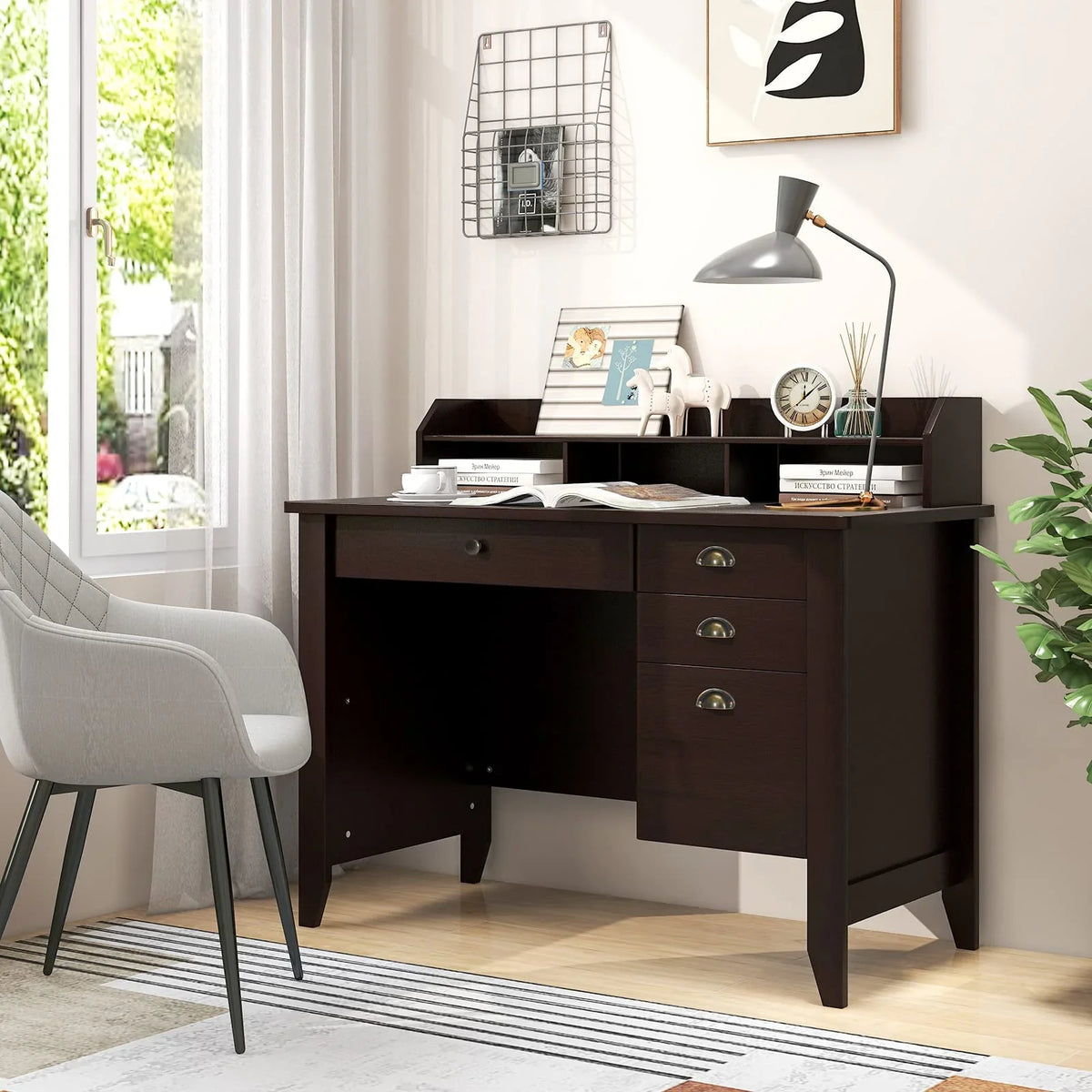 Giantex Computer Desk with 4 Storage Drawers & Hutch - image 10