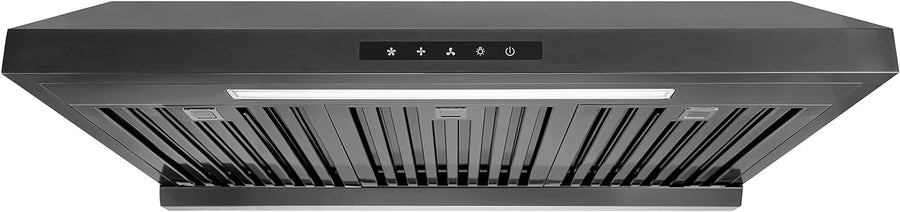 Powerful 30 Inch Under Cabinet Range Hood With Seamless Stainless Steel Body, Twin Turbo Motors, 3 Speed Touch Screen, Round Vent, Baffle Filters, LED Lights, Oil Collector - image 1