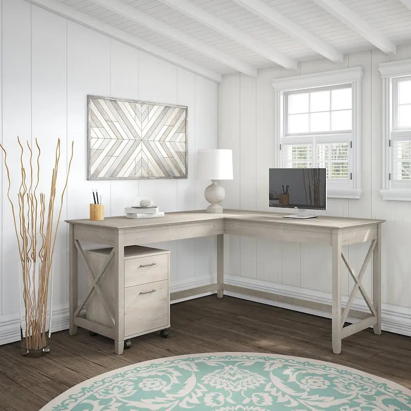 Bush Furniture Key West 60-Inch L-Shaped Desk with Rolling File Cabinet - image 4
