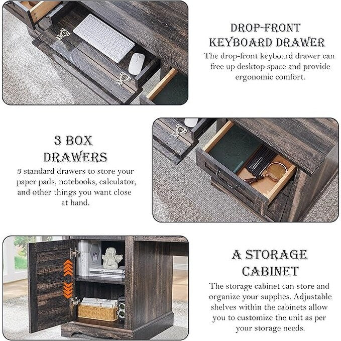 60 Farmhouse Executive Desk, Wood Home Office Desk, Computer Desk - image 24