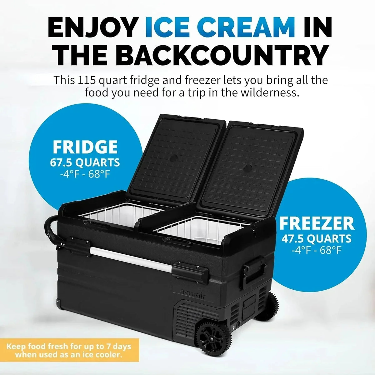 48 Qt. Portable 12v Electric Cooler with LG Compressor, Fridge and Freezer, Rugged Wheels, and Solar Power Input, Perfect Plug-In Cooler for Camping, Trucks, Travel, Car and Home - image 11