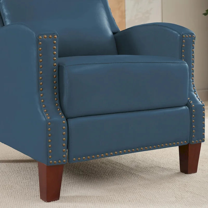 Authentic Leather Pushback Recliner with Adjustable Seat Back and Sturdy Wooden Legs - image 28