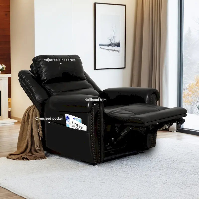 Authentic Leather Black Power Recliner Sofa Set: Loveseat and Recliner with Adjustable Headrest and Extendable Footrest - image 15