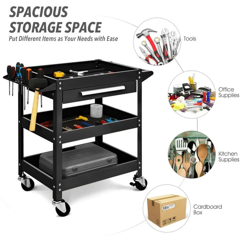Spaco Rolling Tool Cart Mechanic Cabinet Storage ToolBox Organizer with Drawer-Black, Utility Cart on Wheels for Warehouse Garage Cleaning Office - image 8