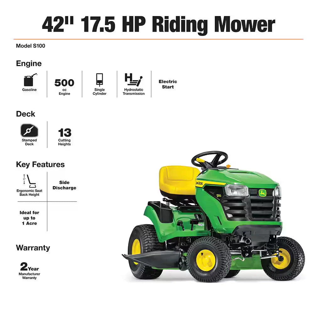 John Deere S100 42-in Riding Lawn Mower 17.5-HP Gas Hydrostatic Drive - image 3