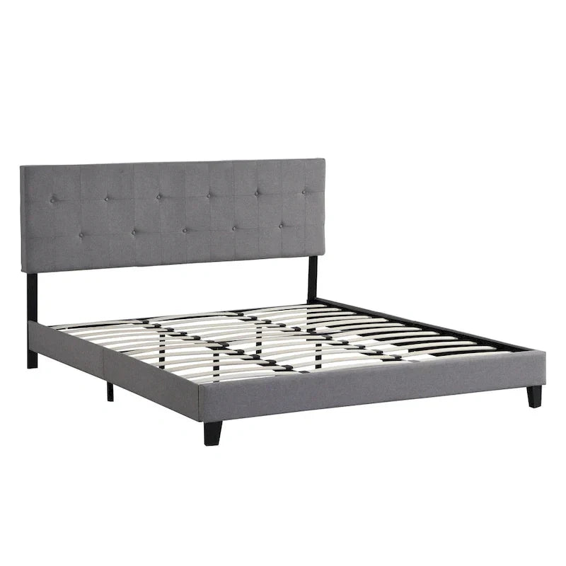 King Size Upholstered Platform Bed with Button-Tufted Linen Headboard - image 5