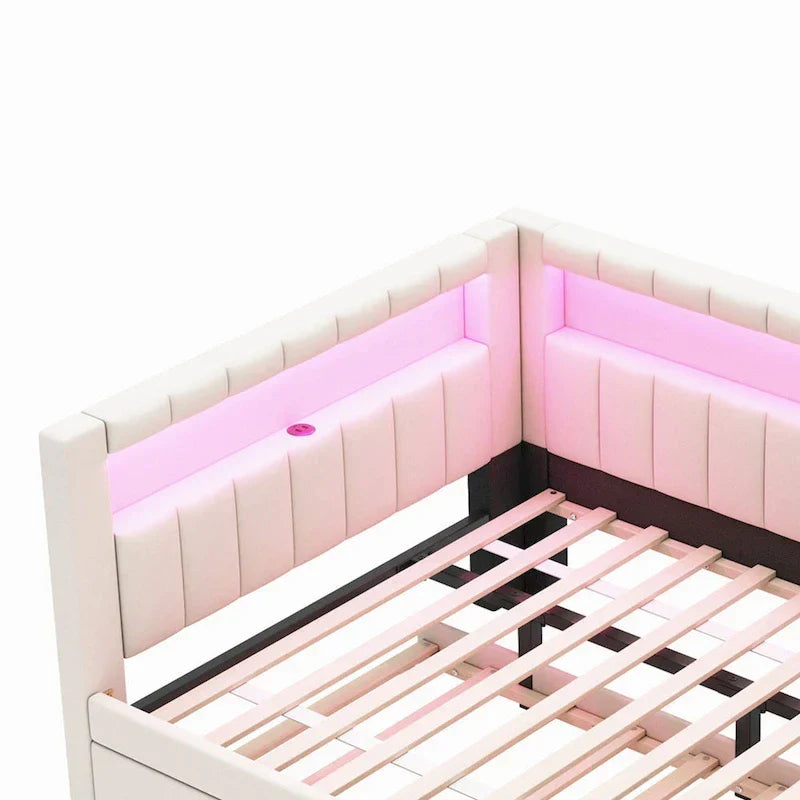 Upholstered Platform Bed with USB Ports & LED Lighting - Full/Twin Size Bed Frame with 2 Storage Drawers - Modern Bedroom - image 28