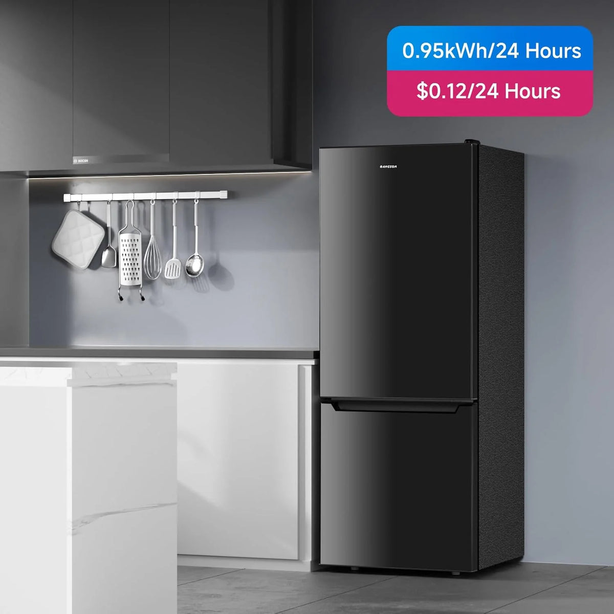 BANGSON Refrigerator 7.1 Cu.Ft Bottom Freezer Black Apartment - image 6