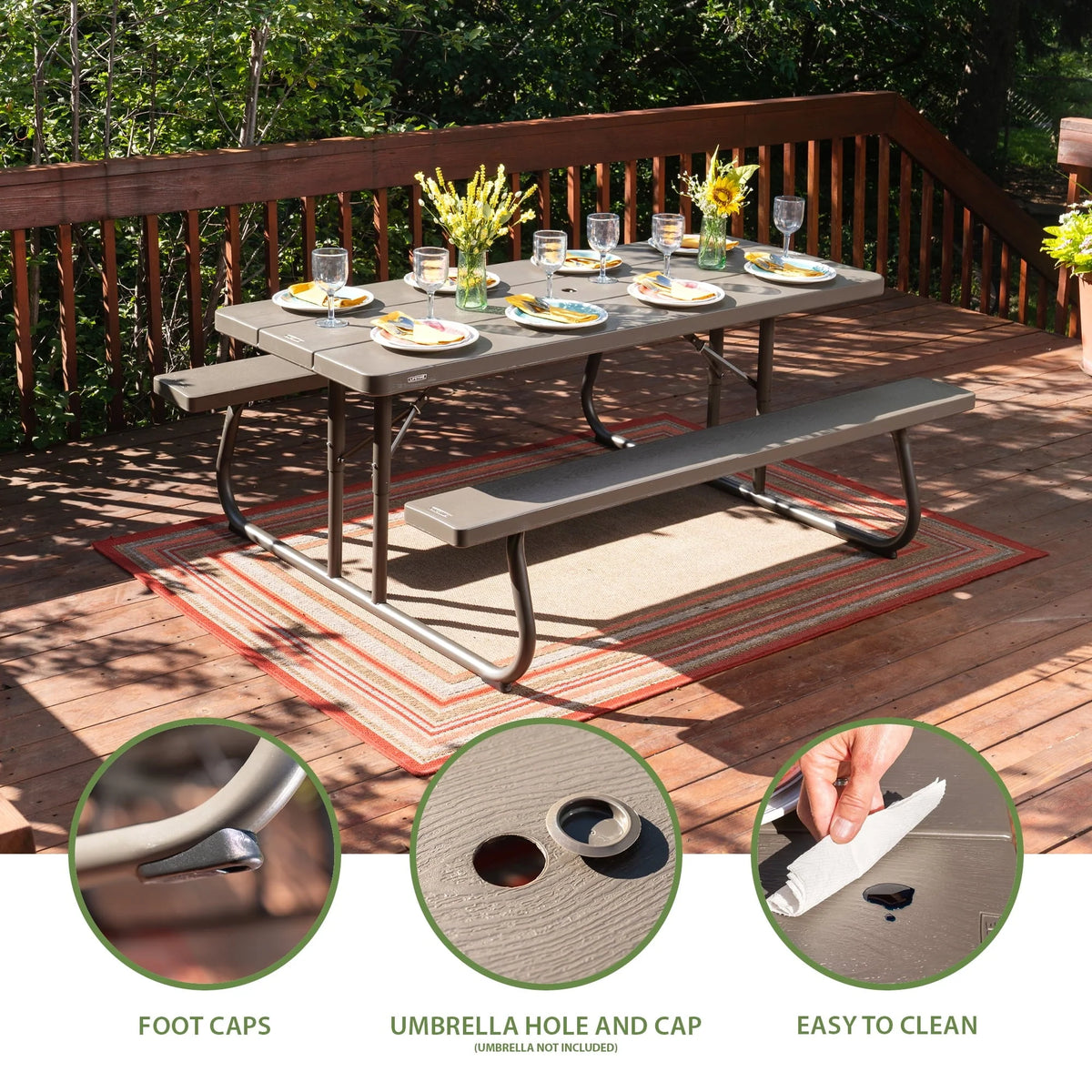Lifetime 6 Foot Folding Picnic Table, Brown, 60105 - image 4