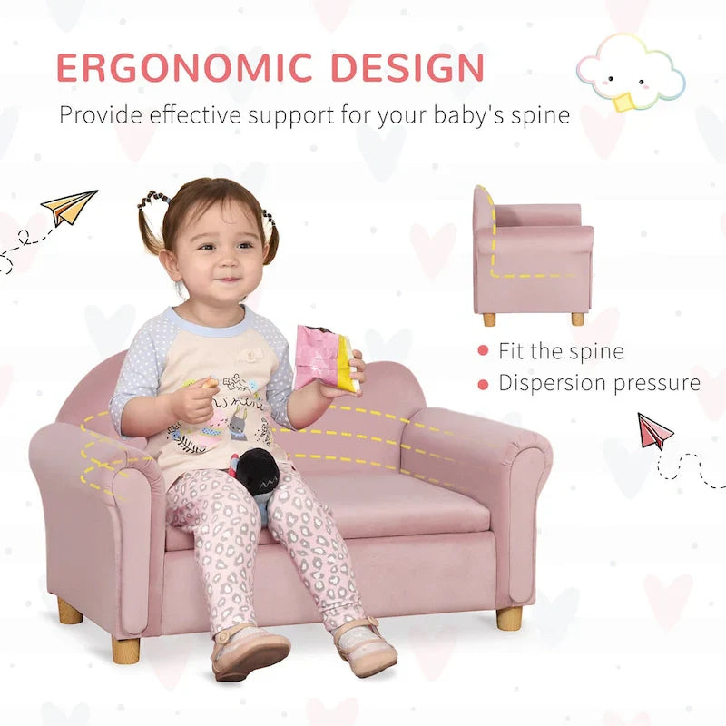 Qaba Kids Sofa with Wooden Armrests - Toddler Couch for Preschool and Kindergarten Rooms Featuring Hidden Storage - image 16
